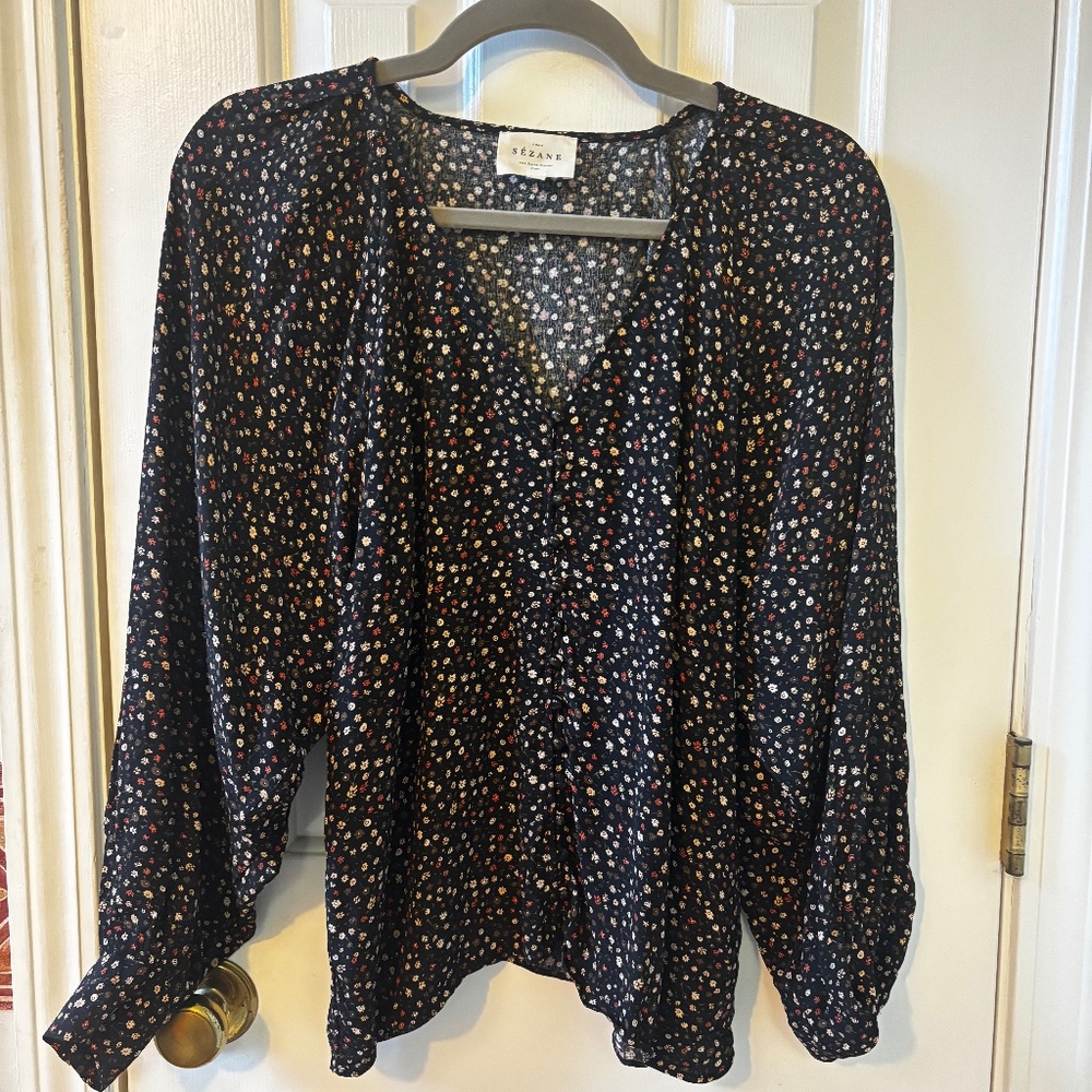 Sezane Erica Blouse Black/ Mini Flowers - Size 4